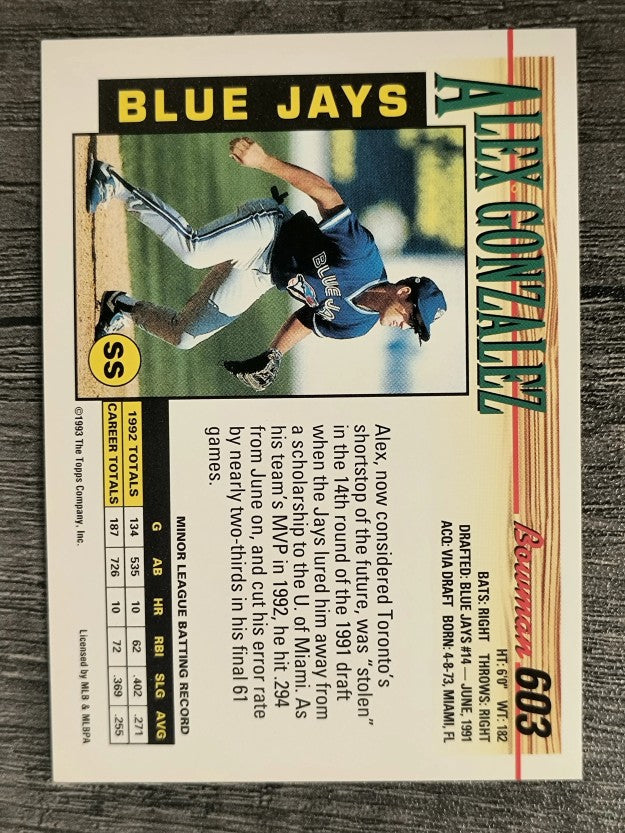 1993 Bowman #603 Alex Gonzalez
