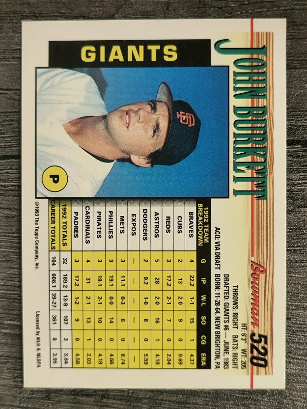 1993 Bowman #520 John Burkett