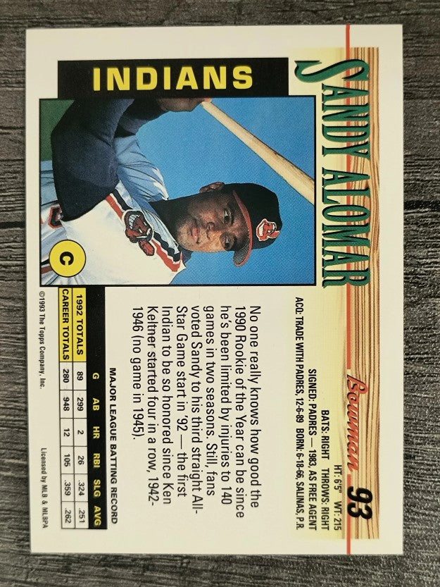 1993 Bowman #93 Sandy Alomar Jr.