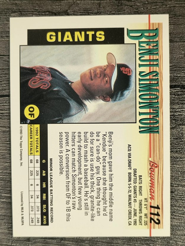 1993 Bowman #112 Benji Simonton RC