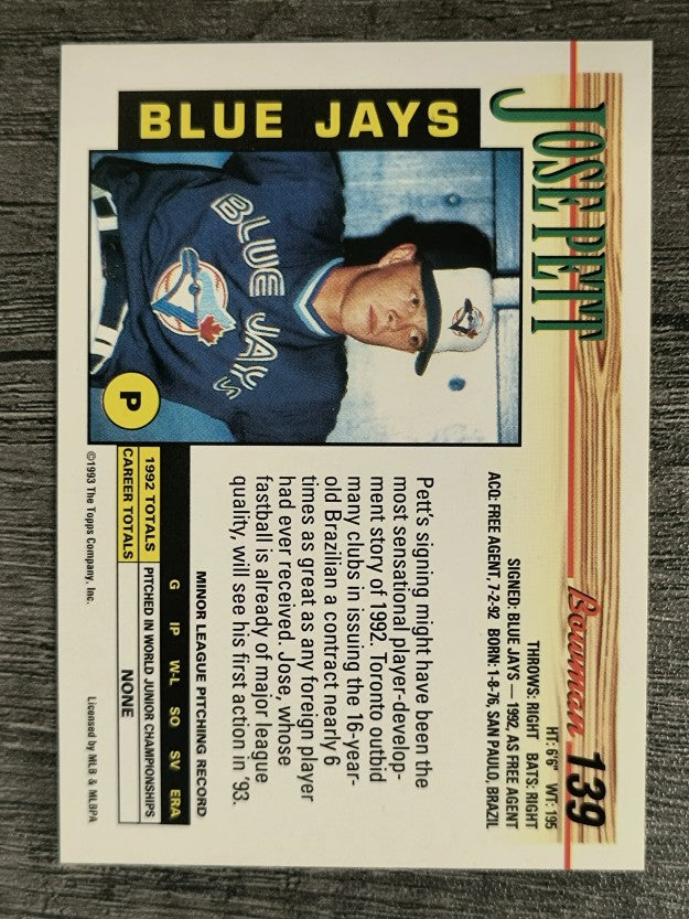 1993 Bowman #139 Jose Pett RC