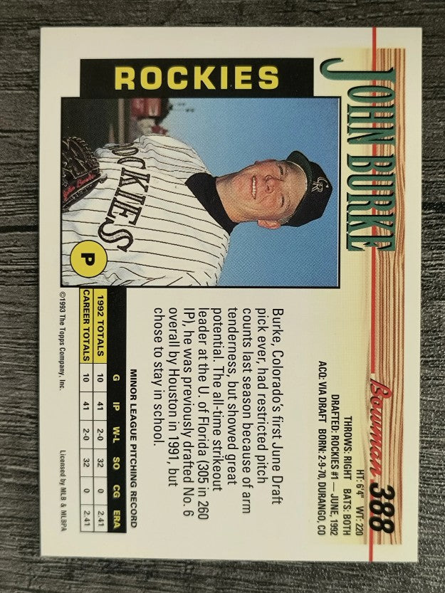 1993 Bowman #388 John Burke RC