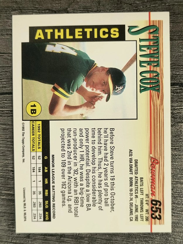 1993 Bowman #653 Steve Cox RC