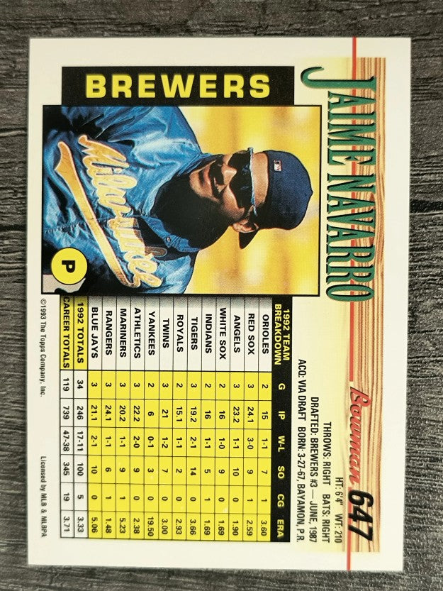 1993 Bowman #647 Jaime Navarro