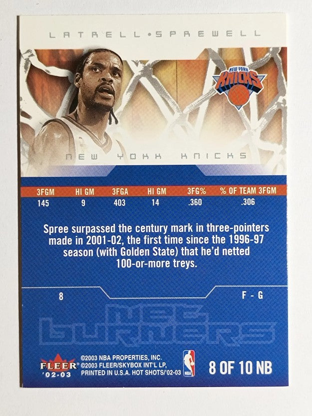 2002-03 Fleer Hot Shots Net Burners #8 Latrell Sprewell