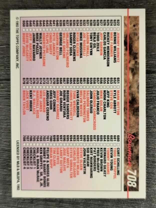 1993 Bowman #708 Checklist 4