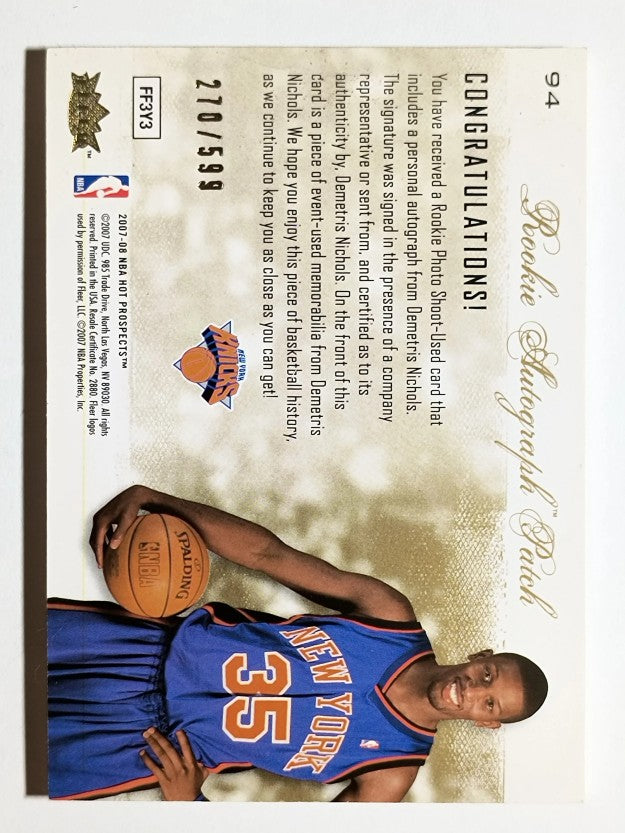 2007-08 Fleer Hot Prospects #94 Demetris Nichols JSY AU RC