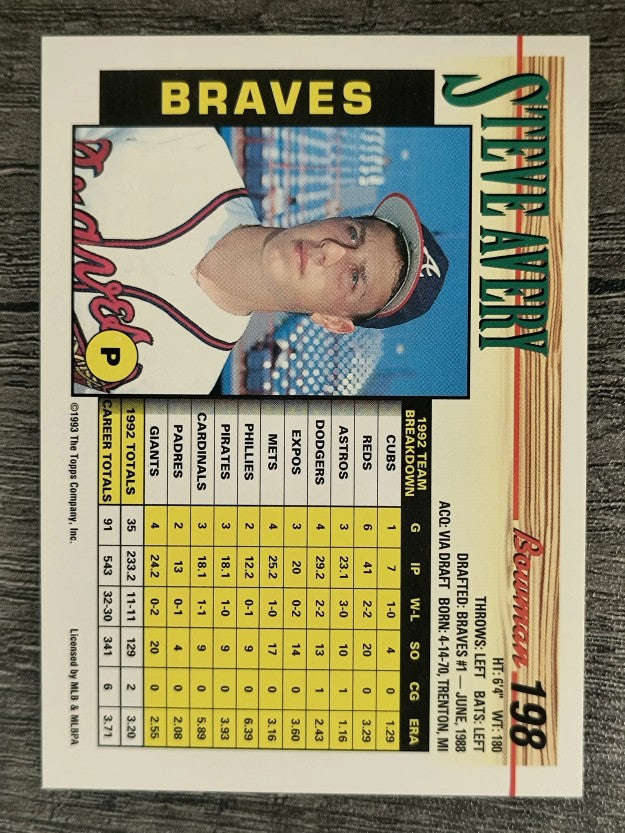 1993 Bowman #198 Steve Avery