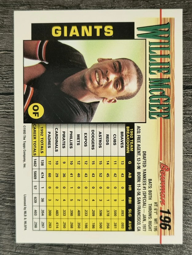 1993 Bowman #196 Willie McGee