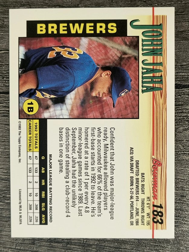 1993 Bowman #183 John Jaha