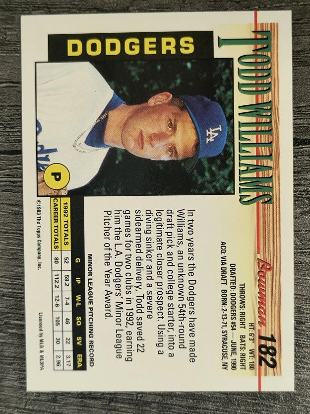 1993 Bowman #182 Todd Williams RC