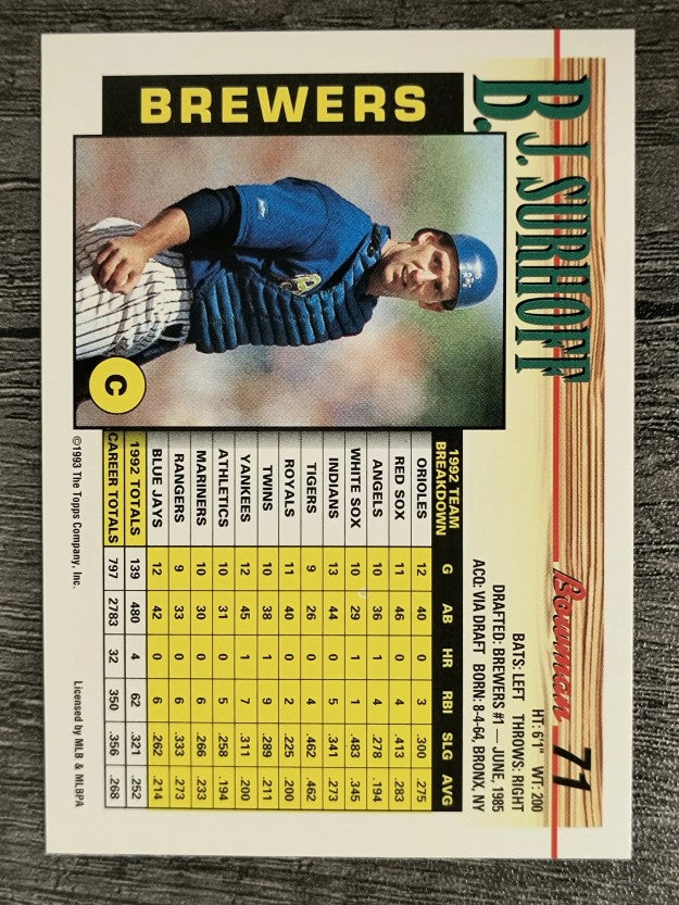 1993 Bowman #71 B.J. Surhoff