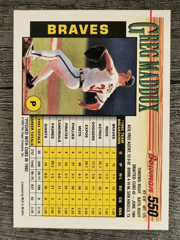 1993 Bowman #550 Greg Maddux
