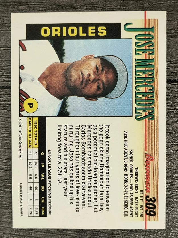 1993 Bowman #309 Jose Mercedes RC