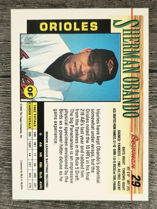 1993 Bowman #29 Sherman Obando RC