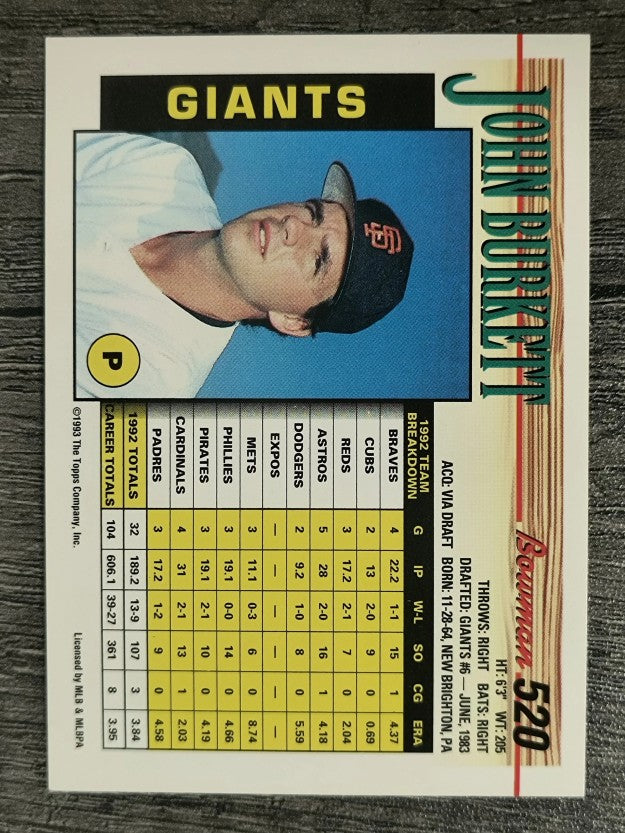 1993 Bowman #520 John Burkett