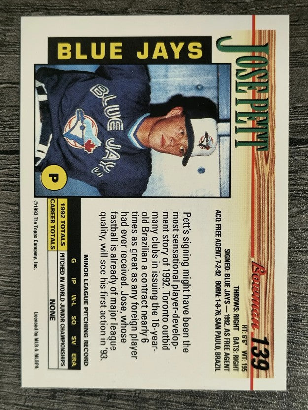 1993 Bowman #139 Jose Pett RC