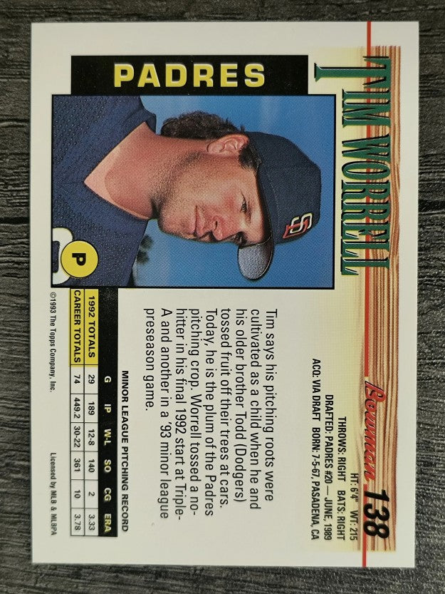 1993 Bowman #138 Tim Worrell RC