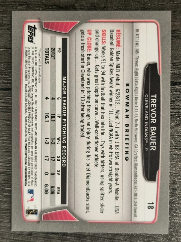 2013 Bowman Gold #18 Trevor Bauer