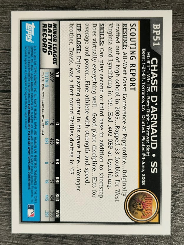 2010 Bowman Prospects #BP51 Chase D'Arnaud