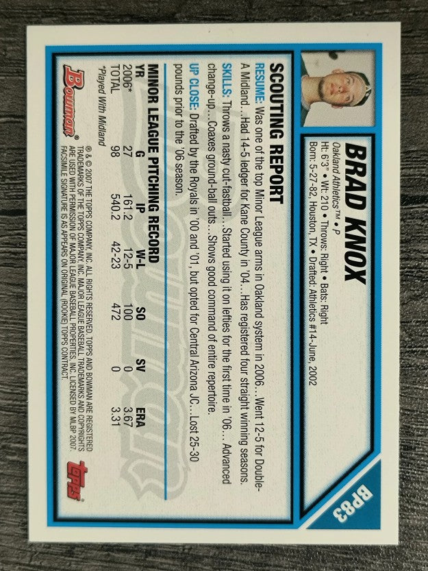 2007 Bowman Prospects #BP83 Brad Knox