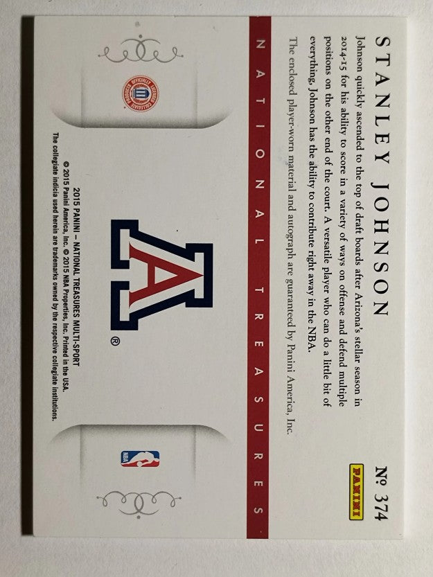 2015-16 Panini National Treasures #108 Stanley Johnson JSY AU/99 RC
