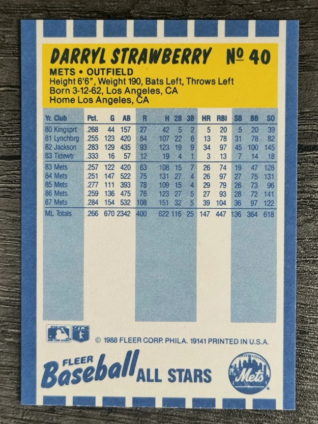 1988 Fleer Baseball All-Stars #40 Darryl Strawberry