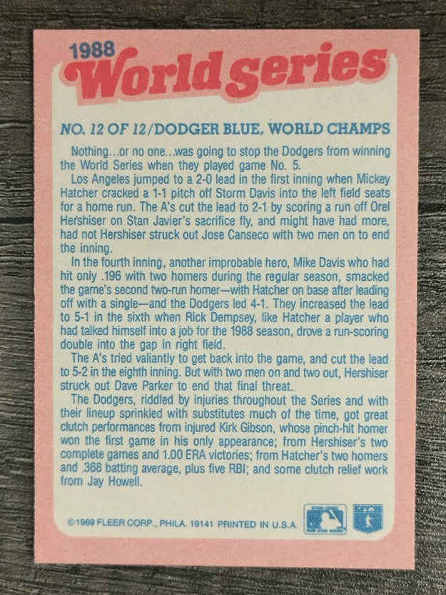 1989 Fleer World Series #12 Dodger Blue World Champs