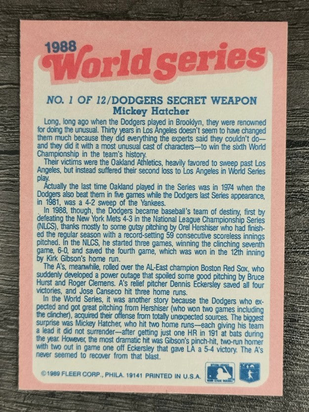 1989 Fleer World Series #1 Mickey Hatcher