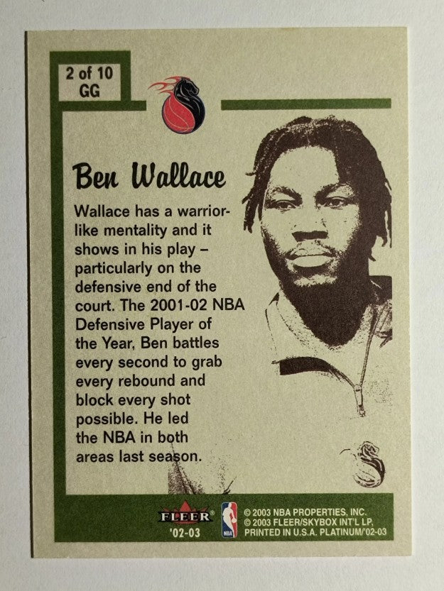 2002-03 Fleer Platinum Guts and Glory #2GG Ben Wallace