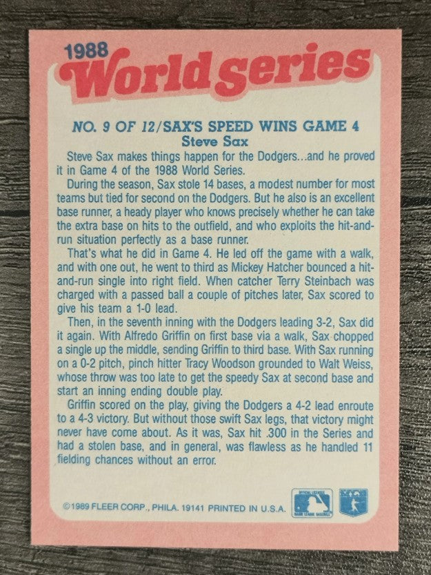 1989 Fleer World Series #9 Steve Sax