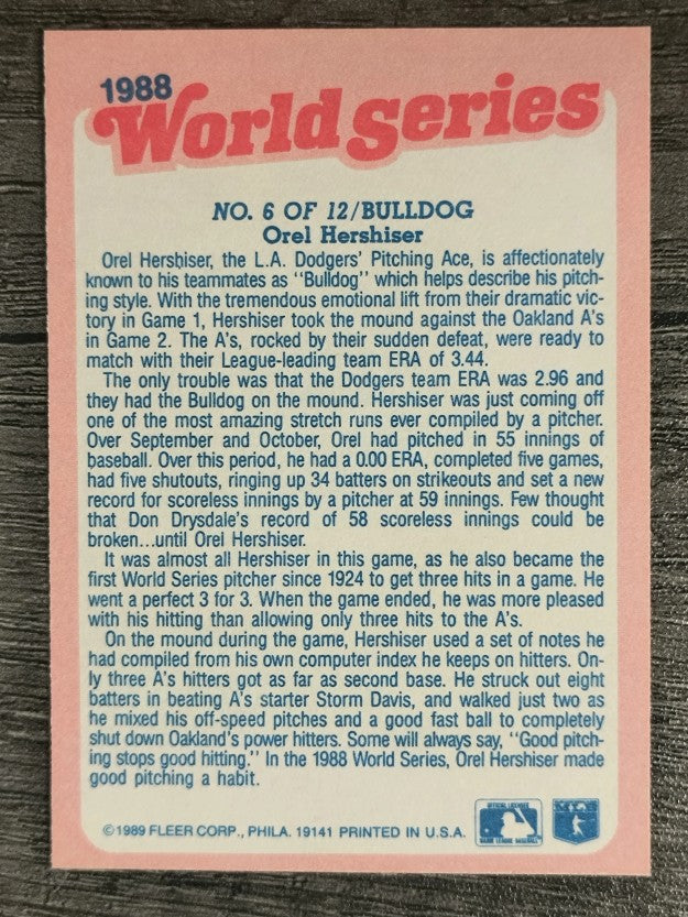 1989 Fleer World Series #6 Orel Hershiser