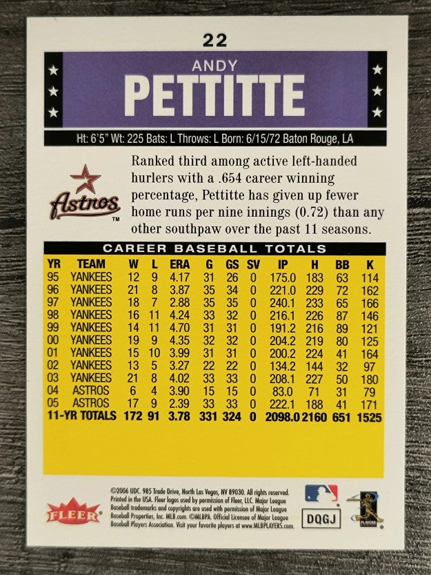 2006 Fleer Tradition #22 Andy Pettitte