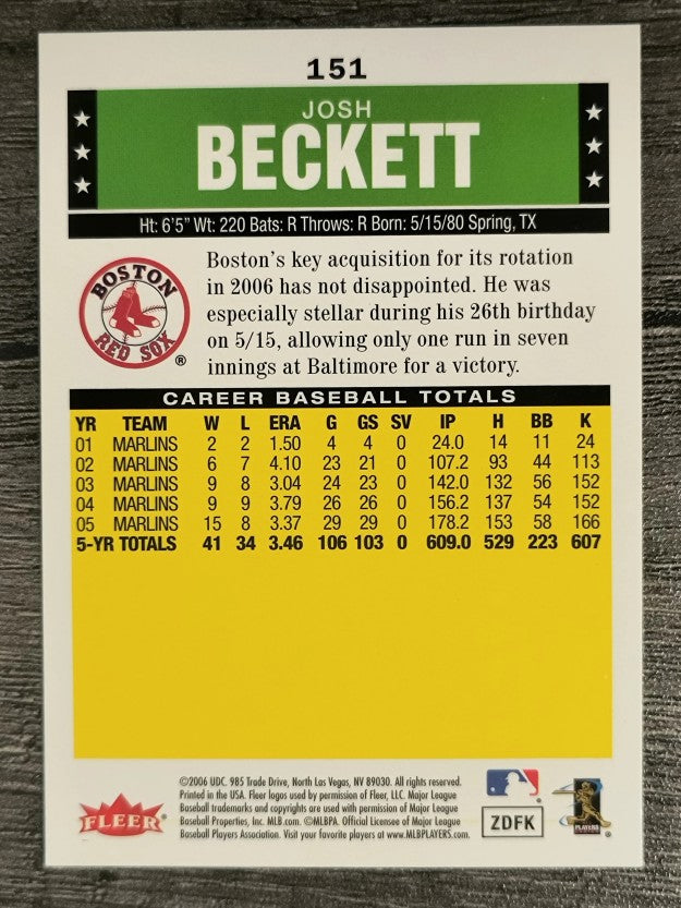 2006 Fleer Tradition #151 Josh Beckett