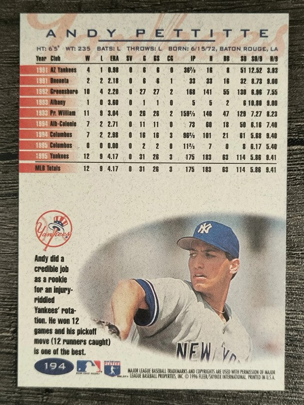 1996 Fleer #194 Andy Pettitte