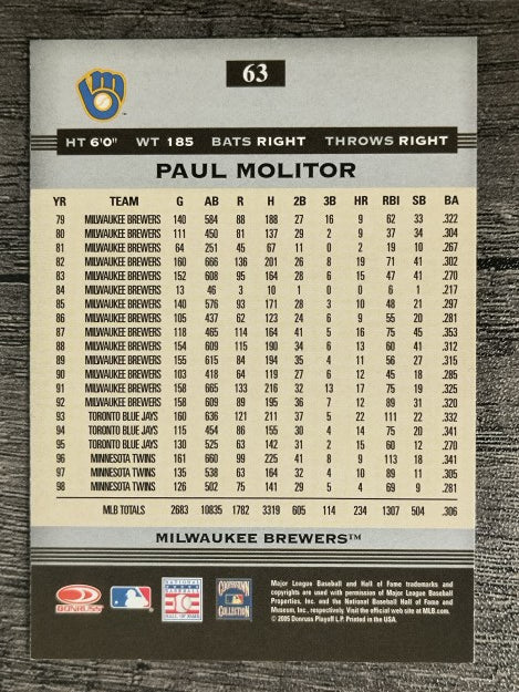 2005 Donruss Greats #63 Paul Molitor