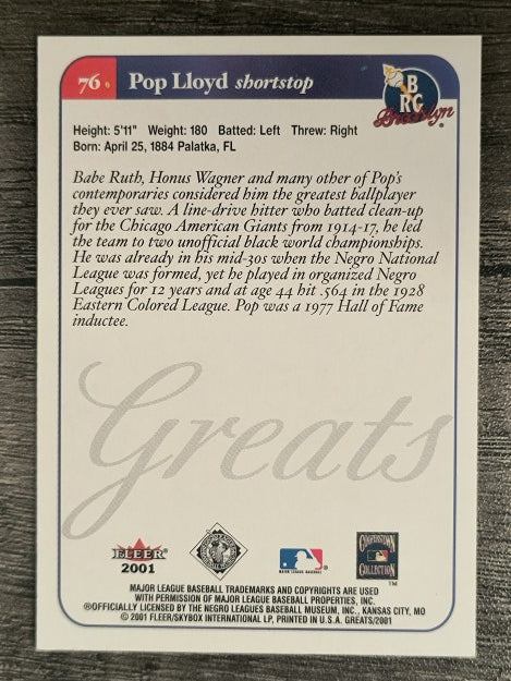 2001 Greats of the Game #76 Pop Lloyd