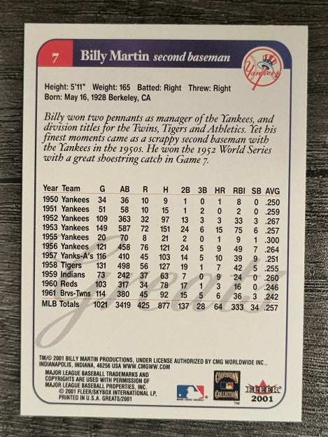 2001 Greats of the Game #7 Billy Martin