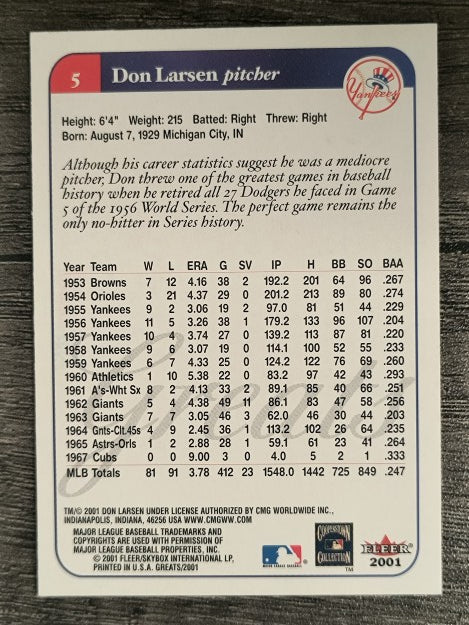 2001 Greats of the Game #5 Don Larsen