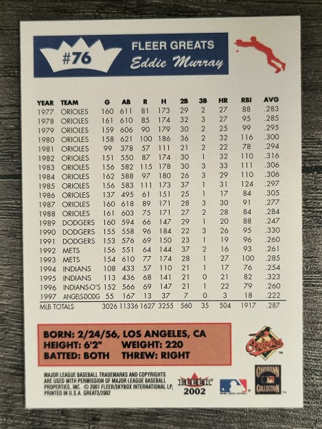 2002 Greats of the Game #76 Eddie Murray