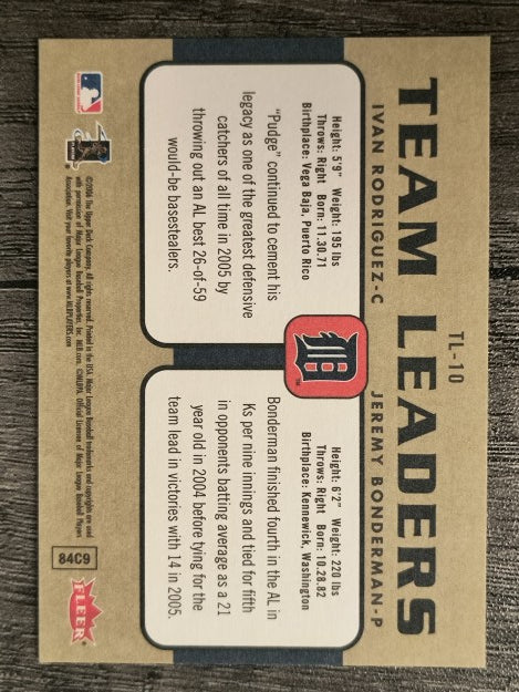 2006 Fleer Team Leaders #TL10 Ivan Rodriguez/Jeremy Bonderman