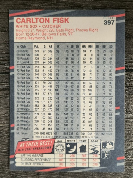 1988 Fleer #397 Carlton Fisk