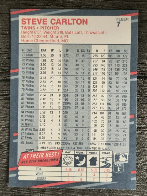 1988 Fleer #7 Steve Carlton