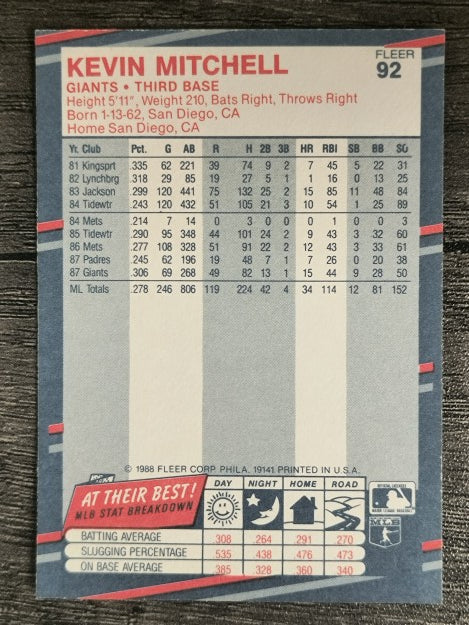 1988 Fleer #92 Kevin Mitchell