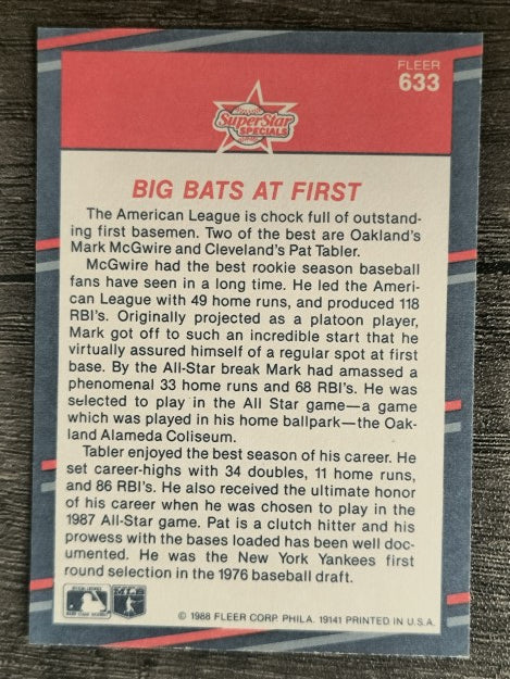 1988 Fleer #633 Pat Tabler/Mark McGwire