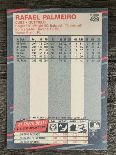 1988 Fleer #429 Rafael Palmeiro