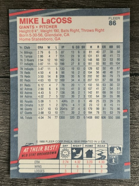 1988 Fleer #86 Mike LaCoss