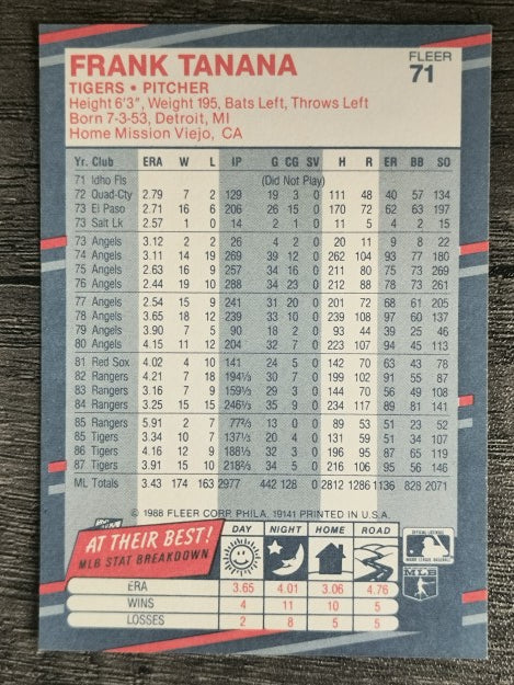 1988 Fleer #71 Frank Tanana