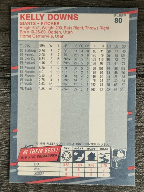 1988 Fleer #80 Kelly Downs