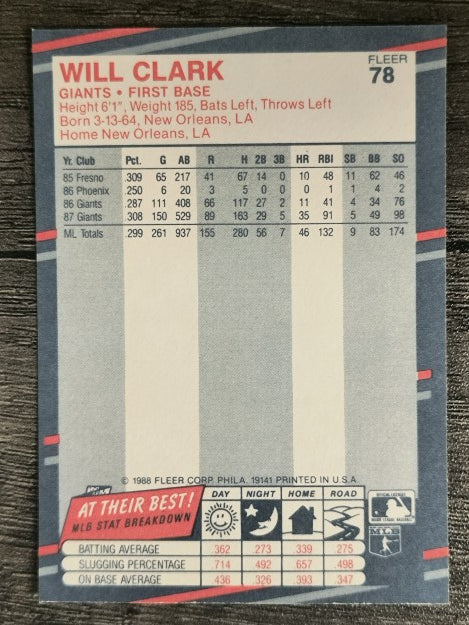 1988 Fleer #78 Will Clark